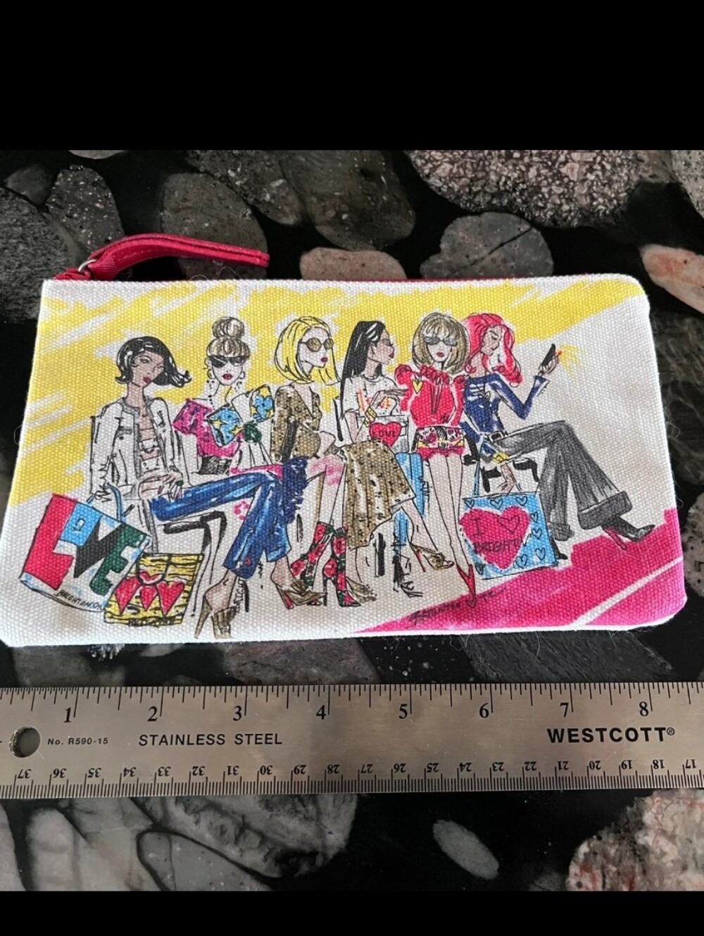 Brighton Multicolor Fashion Illustration Canvas Cosmetic Pouch, EC